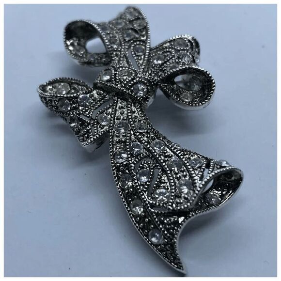 Eisenberg Ice Silver Tone Rhinestone Covered Bow Brooch / Pin - Picture 5 of 6